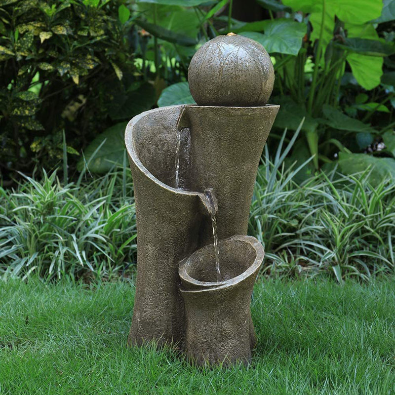 Millwood Pines Weather Resistant Floor Fountain With Light Wayfair